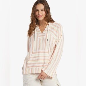 Roxy Pink & White Striped Wild And Free Poncho Sweatshirt Hoodie Womens Size S